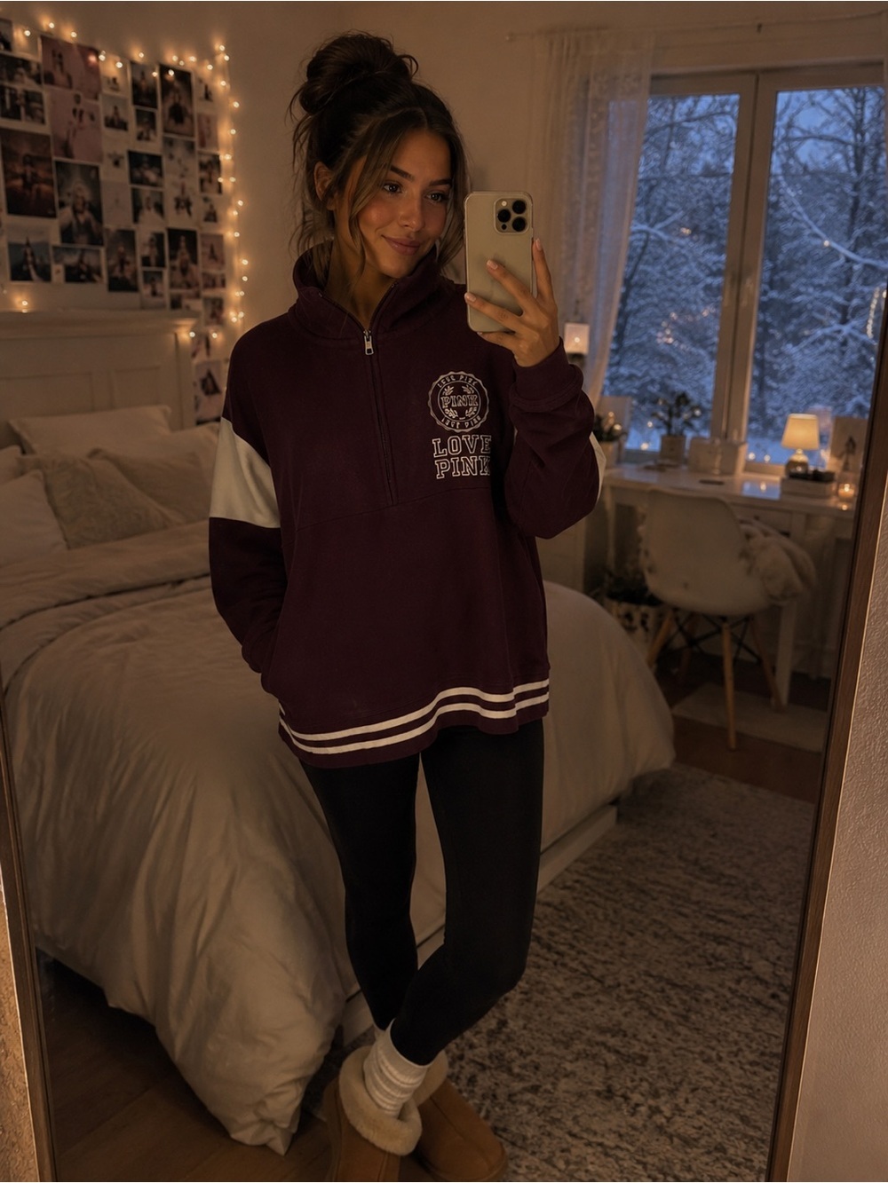 Love Pink Half-Zip Pullover in Deep Burgundy and Ivory